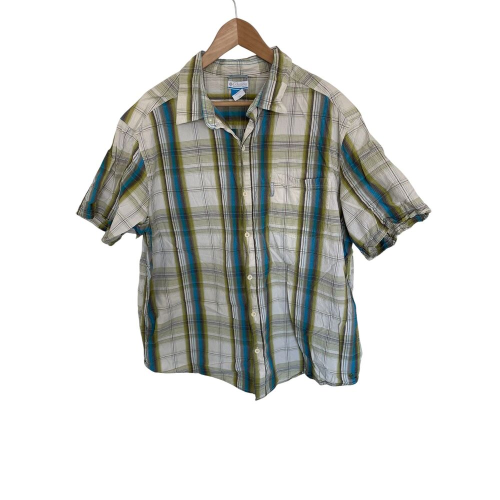Columbia Mens Short Sleeve Button Down Sz 2XL XXL Camp Plaid Hiking Utility
